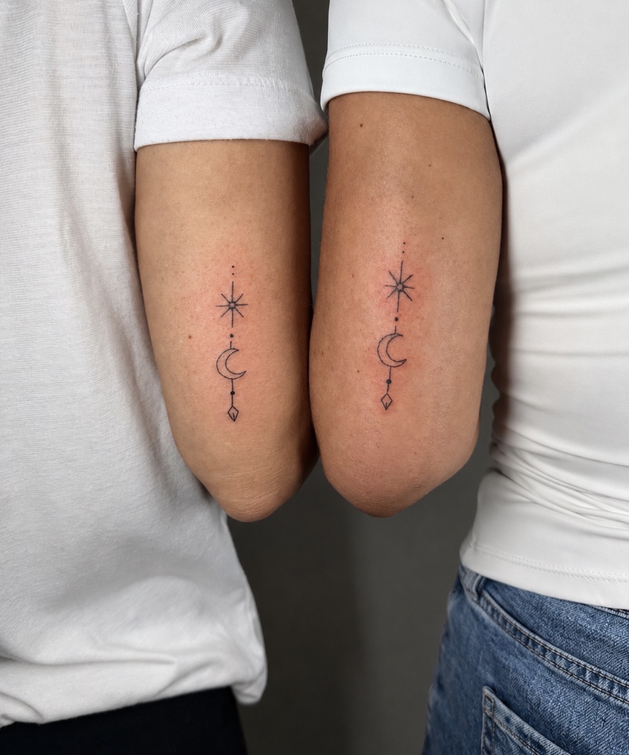 Fine Line Tattoos- For the friends who do life side by side ✨🌙 Matching ink, meaningful memories, and a bond that lasts f…